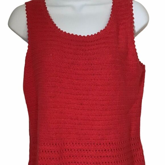 Liz Claiborne Crochet Knit Cropped sleeveless Dark Pink Summer Tank Top Sz S - Picture 4 of 7